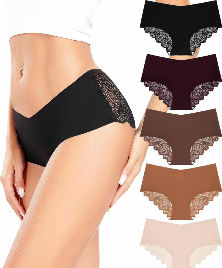 Altheanray Women's Lace Cheeky Panties - Seamless No Show Bikini Underwear Soft Comfort Hipster