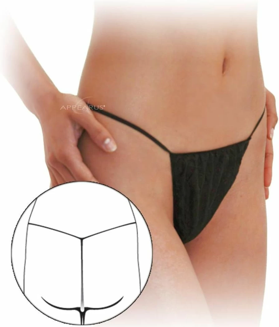 APPEARUS Disposable Black T-String Thong Panties for Women - 60 Count (5 Bags of 12) for Spray Tanning, Hair Removal & Waxing - One Size Fits Most