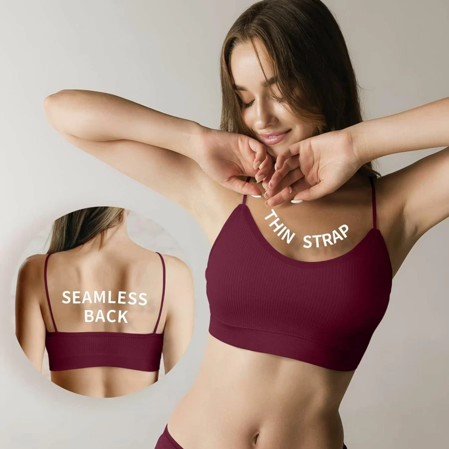 KCDDUMK Women's 4-Pack Seamless V-Neck Bralette - Comfortable Padded Cami Bras for Everyday Wear & Sleep