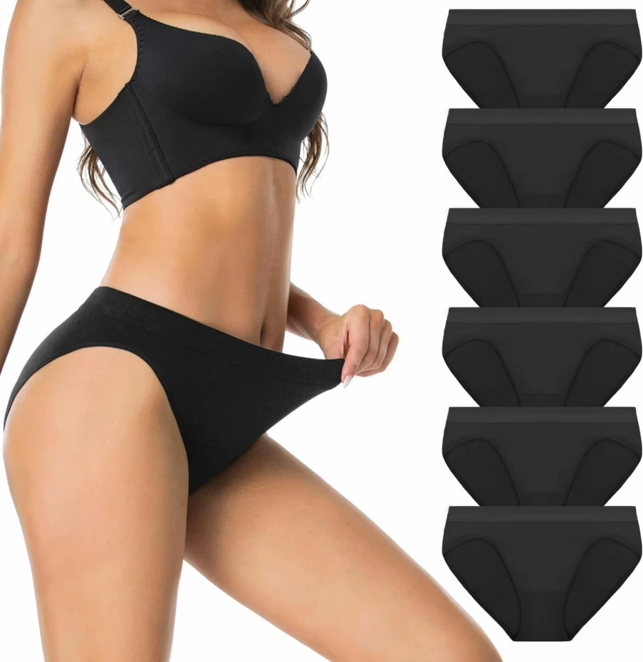 Sudally Women's High Cut Briefs Underwear 6-Pack, Seamless Full Coverage Panties with Comfort Stretch Waistband for Ladies