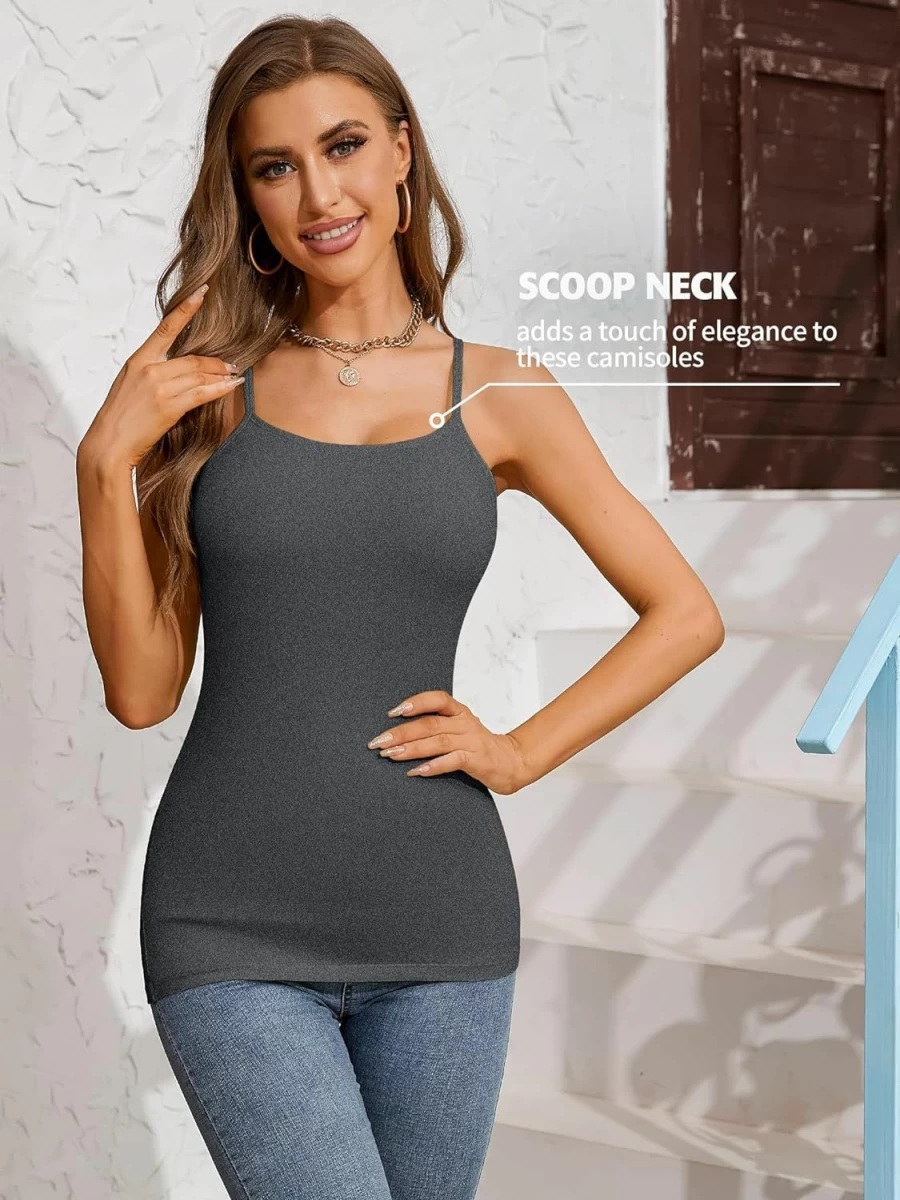 ATTRACO Women's Cotton Camisole Top with Shelf Bra & Spaghetti Straps - Comfortable Stretch Tank