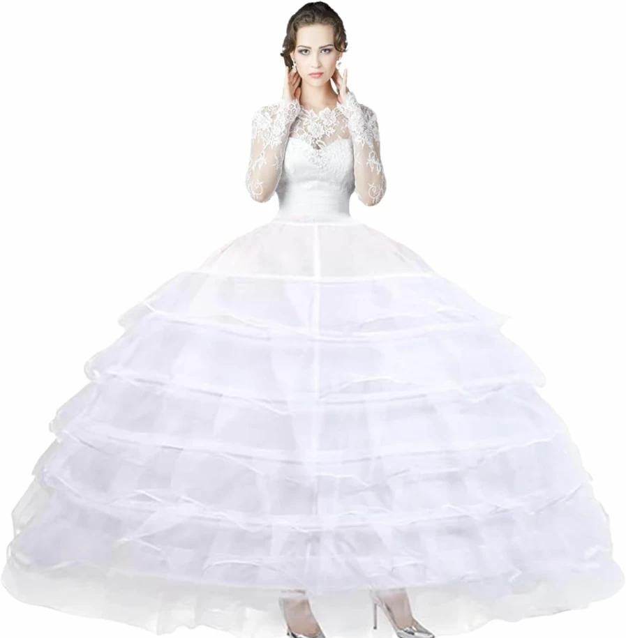 Dgdgcool Plus Size White 6 Hoop Crinoline Petticoat Underskirt for Wedding Dress Floor Length Ball Gown