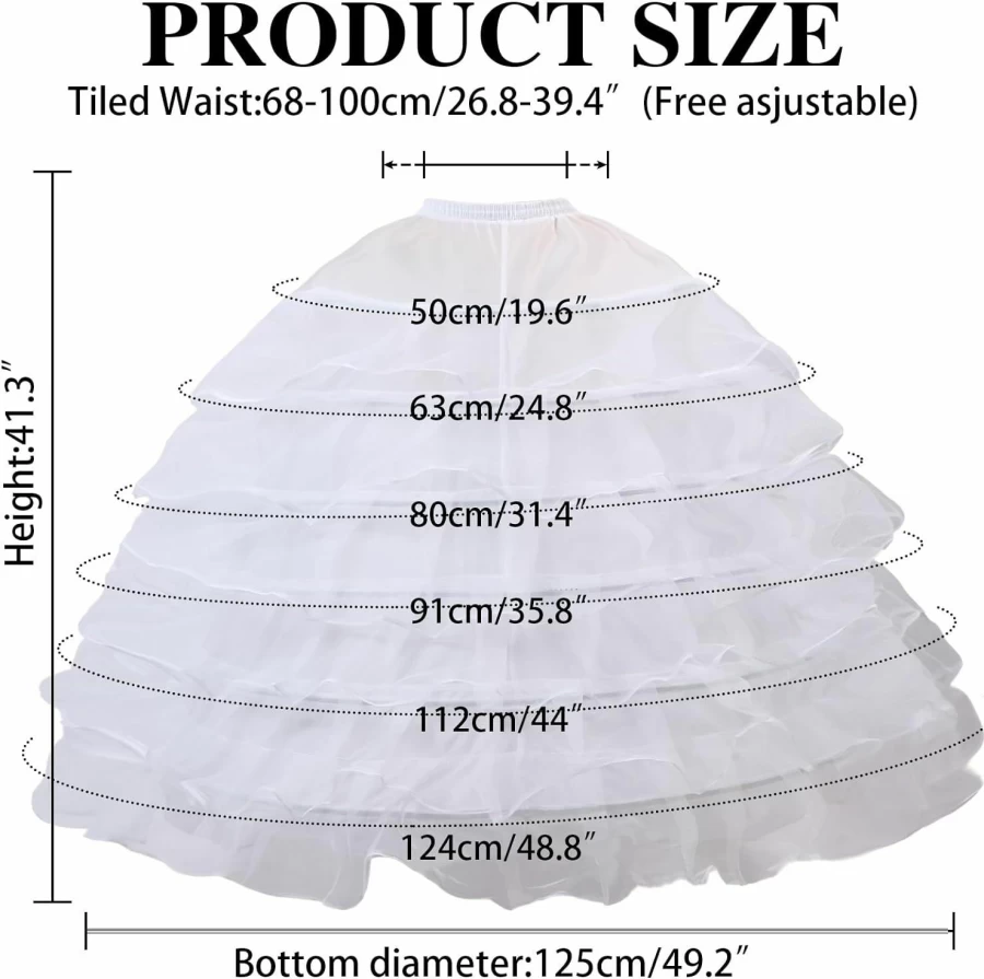 Dgdgcool Plus Size White 6 Hoop Crinoline Petticoat Underskirt for Wedding Dress Floor Length Ball Gown