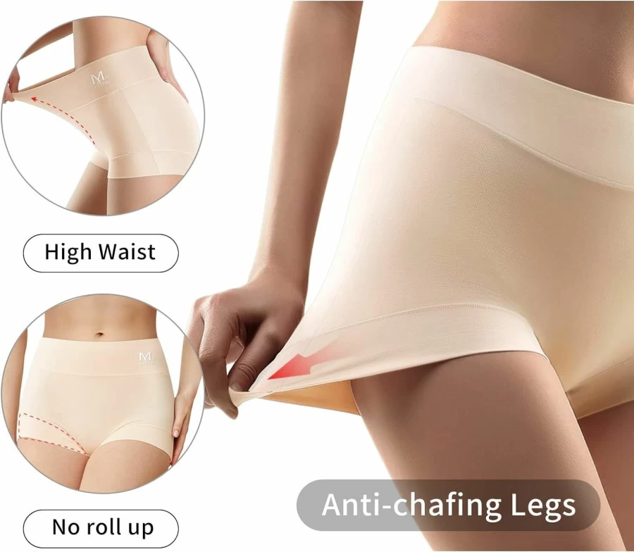 MEIYATING Women's High Waisted Cotton Boy Shorts - 4 Pack Stretch Underwear Briefs Comfortable Soft Panties