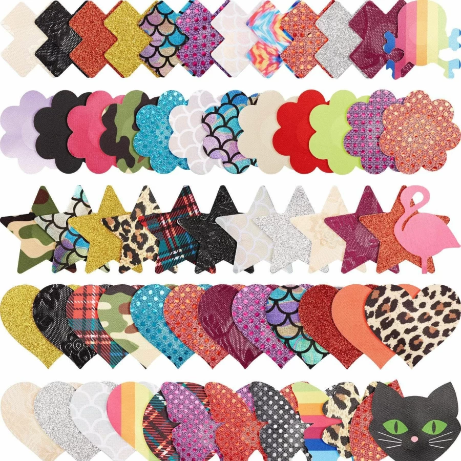 Syhood 60 Pairs Disposable Nipple Covers - Self Adhesive Breast Pasties, Multi-Design Nipple Cover Stickers (Style 1)