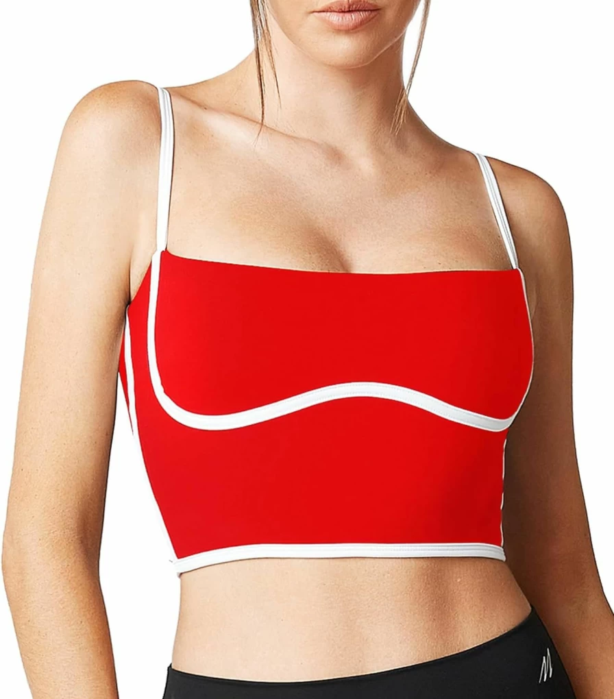 Move With You Women's Workout Crop Top - Sleeveless Spaghetti Strap Sports Bra with Padding, Square Neck Fitness Tank for Running & Yoga