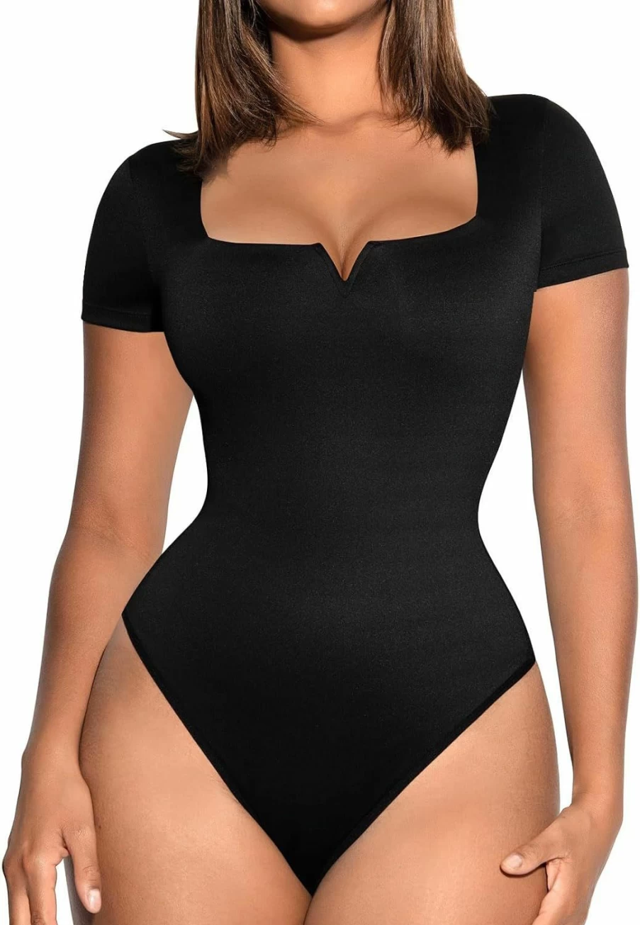FeelinGirl Women's Square Neck Slimming Bodysuit - Tummy Control Long Sleeve/Sleeveless Going Out Tank Top
