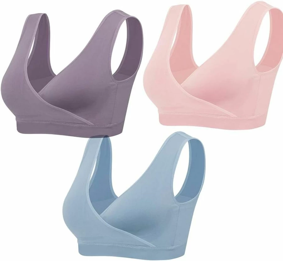 Lemef 3 Pack Nursing Sleep Bras - Wirefree Maternity & Breastfeeding Comfort Bras for Women