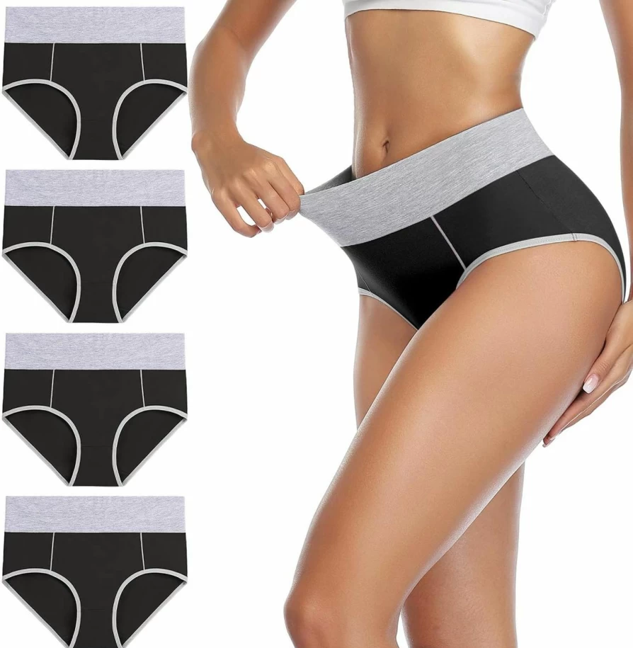 Wirarpa Women's High Waist Cotton Underwear 4-Pack - Soft, Breathable, Stretch Panties for Ladies