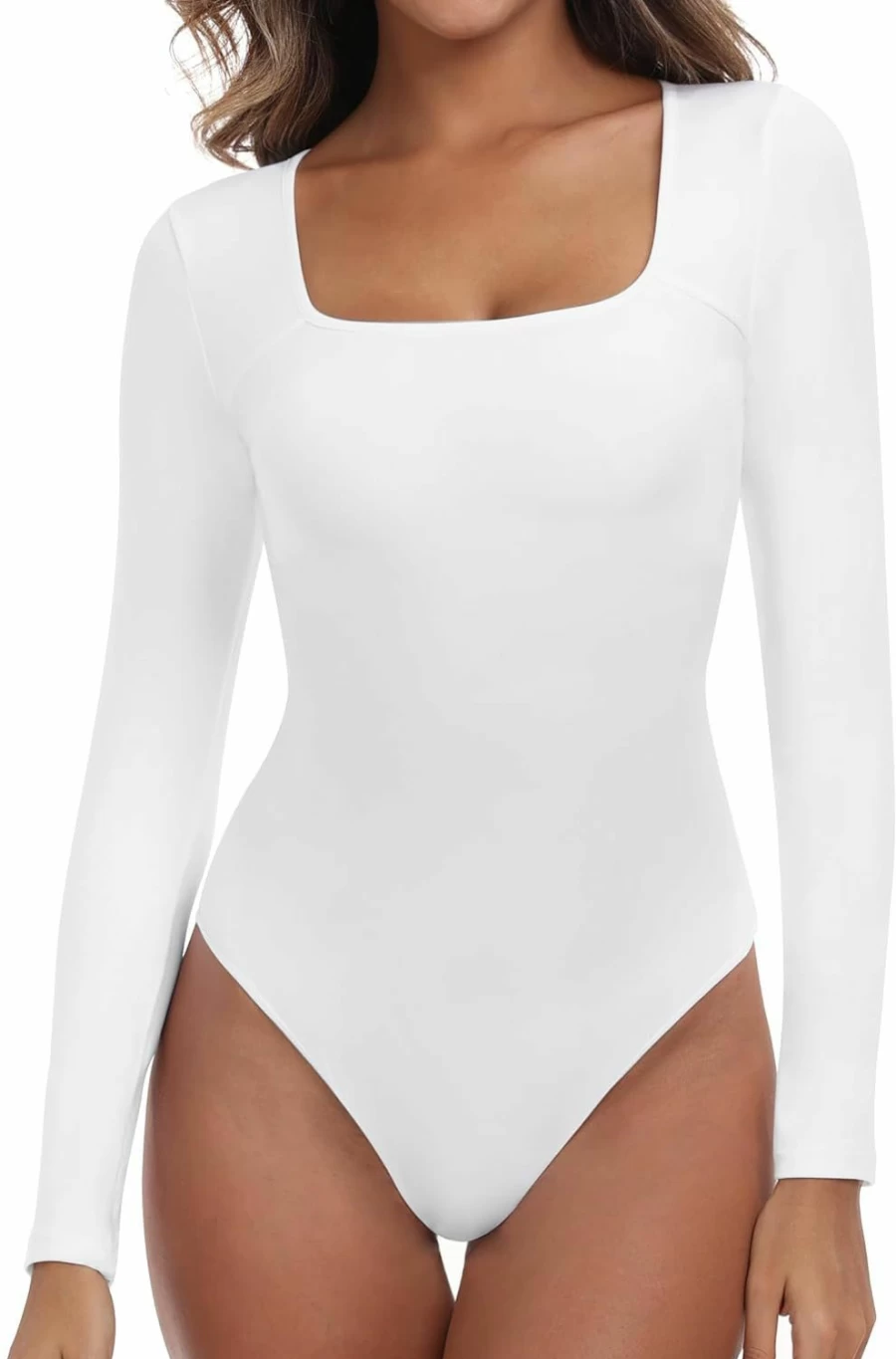 IUGA Women's Slimming Long Sleeve Bodysuit - Square Neck Tummy Control Shapewear for a Flattering Fit