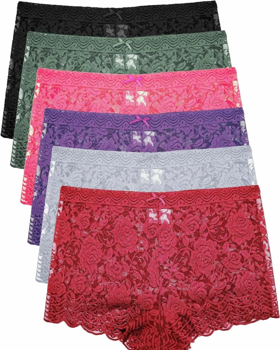 Barbra Lingerie Women's Plus Size & Regular Lace Boyshort Panties Multi-Pack