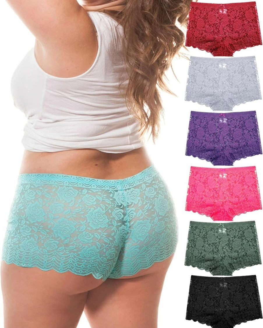 Barbra Lingerie Women's Plus Size & Regular Lace Boyshort Panties Multi-Pack