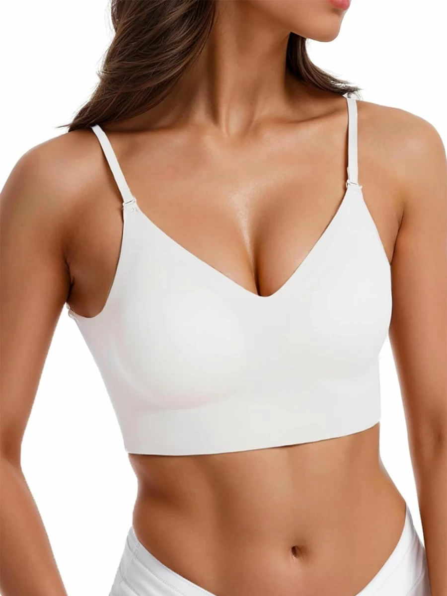 BOUFOR Seamless Wireless Bralette - Low Back, Backless, Convertible Multiway Bra with Thin Straps & Comfort Padding