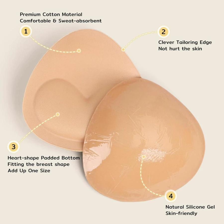 Niidor Sticky Fabric Bra Inserts - Add A Cup Size, Waterproof Breast Pads for Bikini, Swimsuit & Dress
