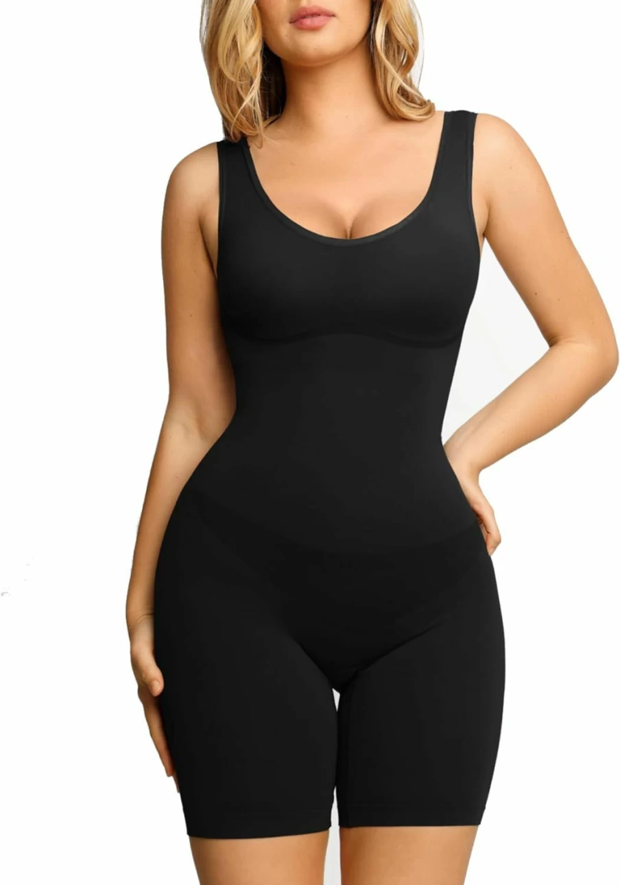 Popilush Women's Tummy Control Bodysuit - Sculpting Shapewear Tank Top with Scoop Neck & Thong Design