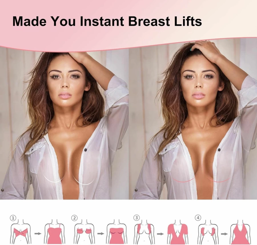 Celosia Breast Lift Tape - 1 Boob Tape, 5 Satin Petals, 1 Nipple Stickers, 10 Double-Sided Tapes for Instant Lift (A-G Cup)