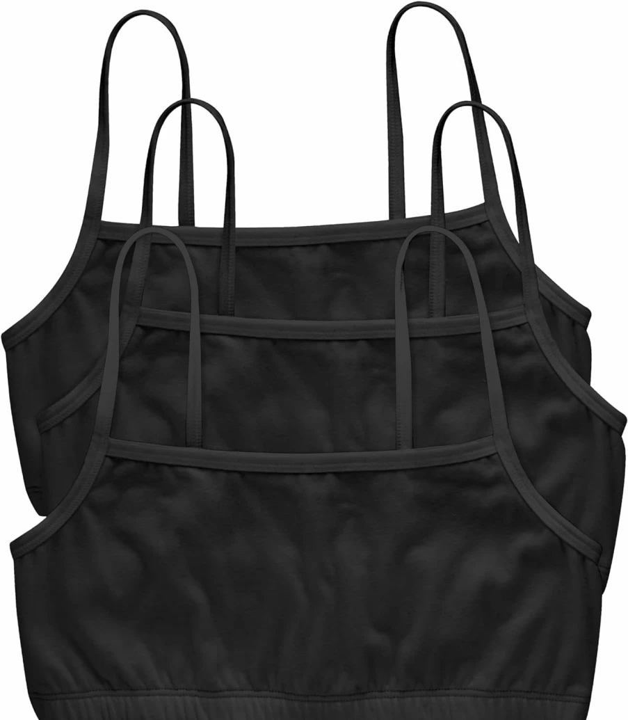 Hanes Women's 3-Pack Cotton Cropped Bralette Top - Breathable Pullover Comfort Bra