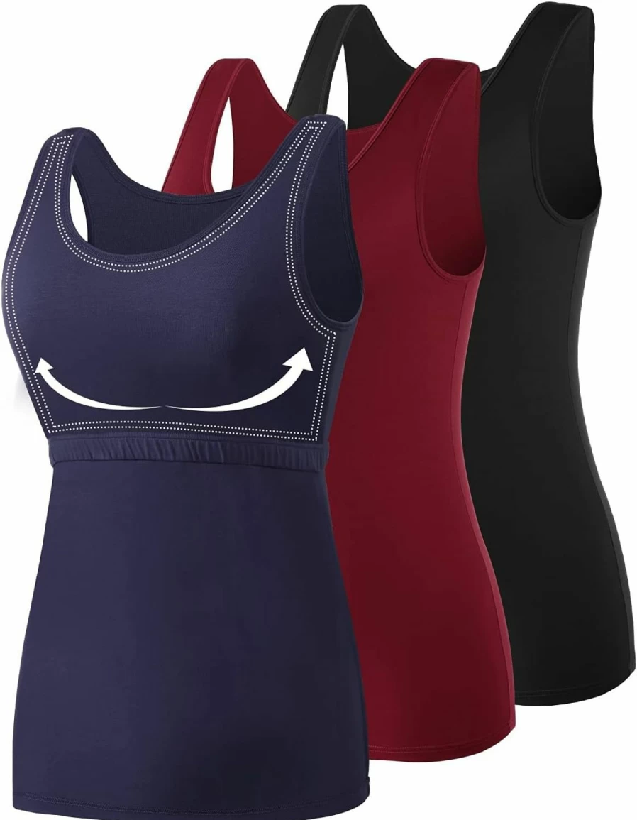 AMVELOP Women's Cotton Tank Tops with Built-In Bra - Comfortable Layering Undershirts 2-3 Pack