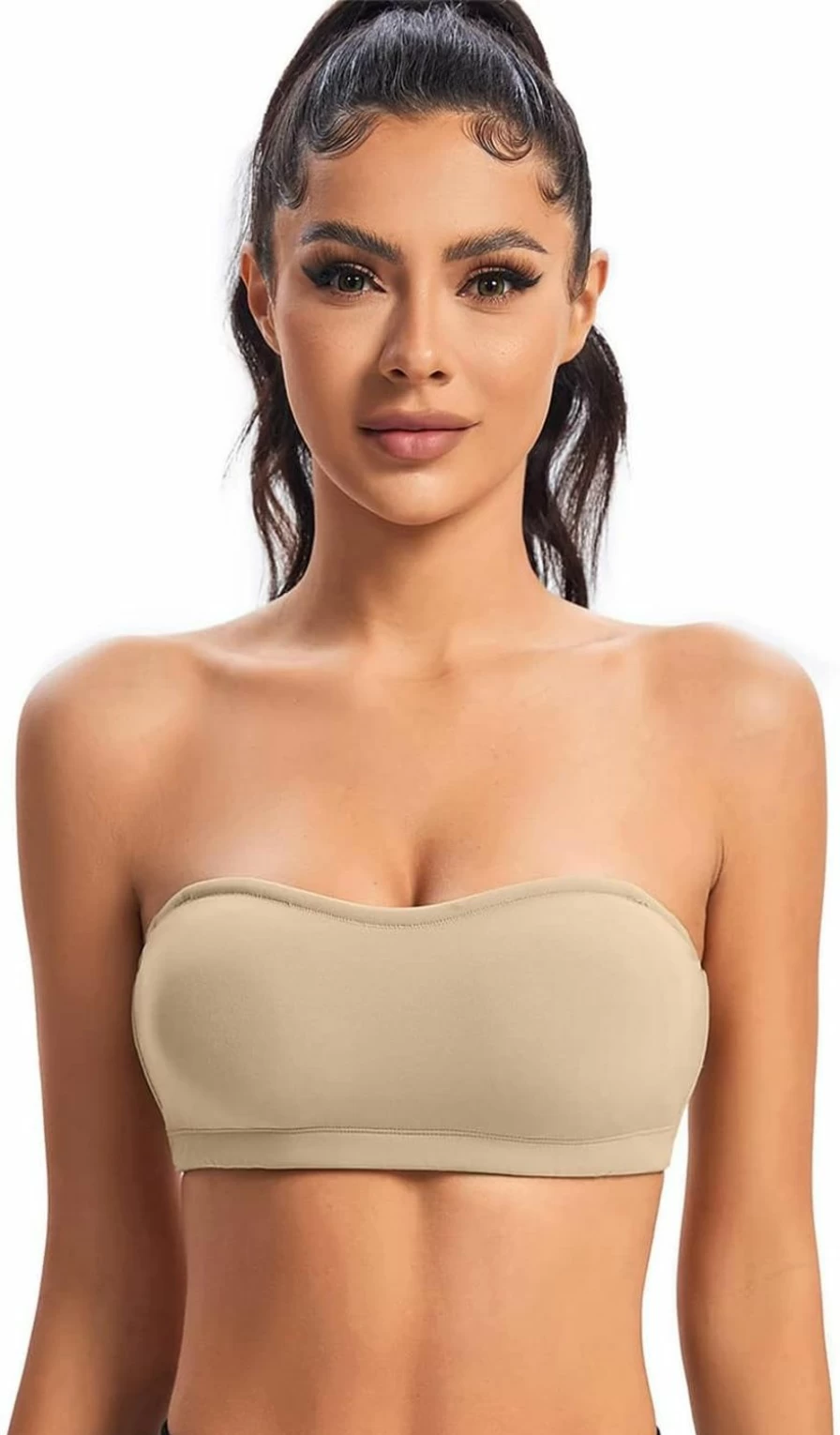 ANGOOL Strapless Bandeau Bra for Women - Non-Slip Silicone Padded Wirefree Tube Top, Seamless Comfort Stay-Up Design
