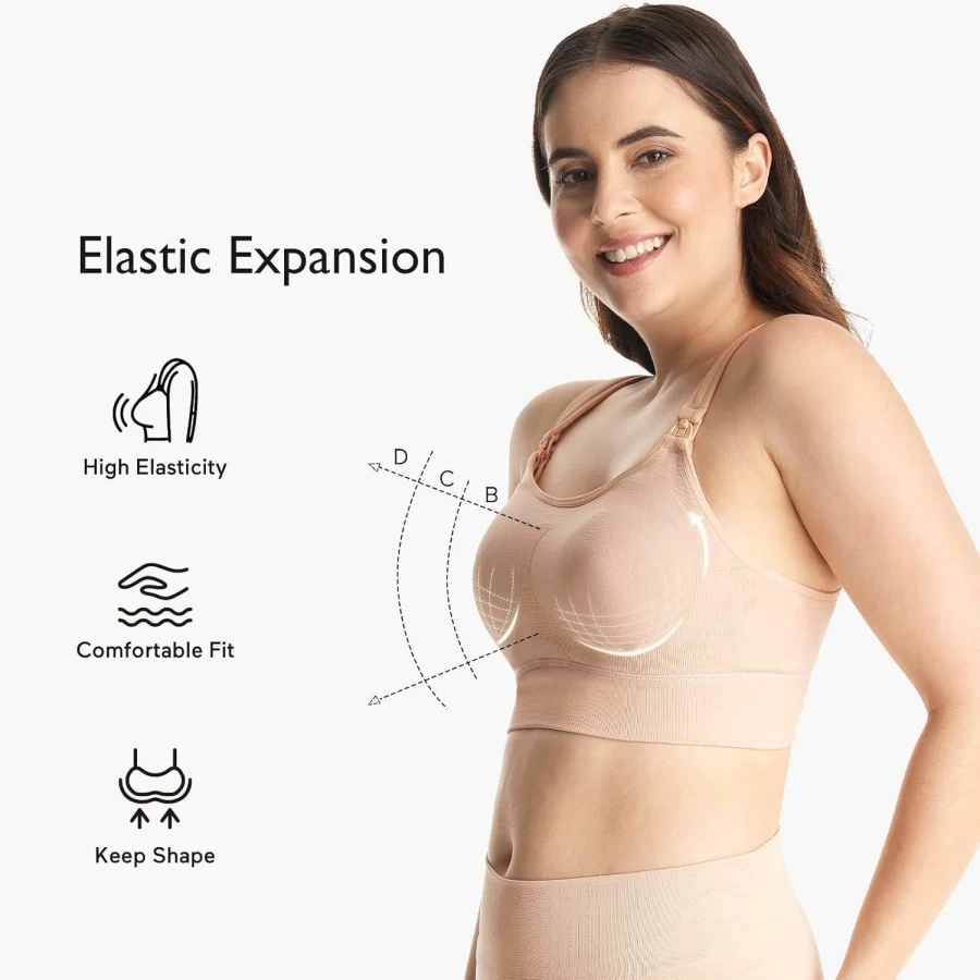 Momcozy Hands Free Pumping Bra with Fixed Padding - Comfortable Nursing Bra for Breastfeeding & Maternity Support