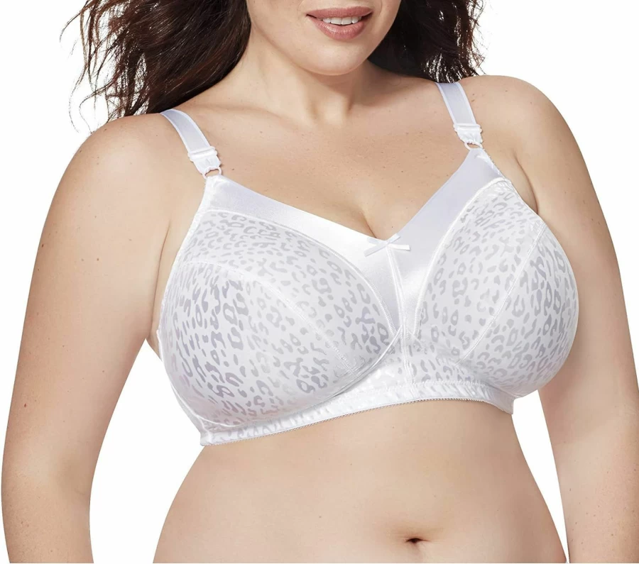 JUST MY SIZE Plus-Size Wireless Bra Pack - Full Coverage Leopard Satin Wirefree Bra (32C-50DD)
