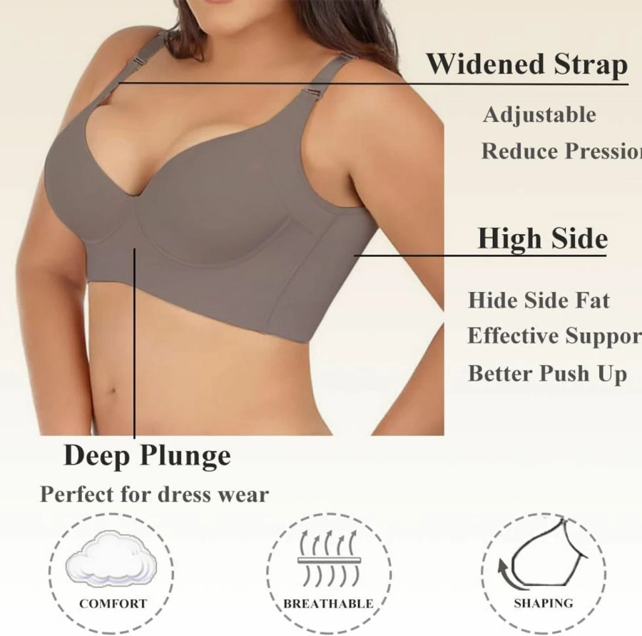 JishinGal Women's Sculpting Uplift Bra - Deep Cup, Full Back Coverage, Smoothing Comfort, Hide Fat, Fashion Design