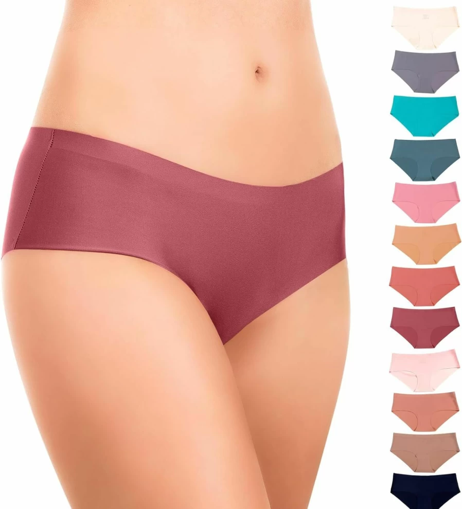 Alyce Ives Women's Seamless No Show Panties 12 Pack - Laser Cut Invisible Underwear for Yoga Pants & Comfort