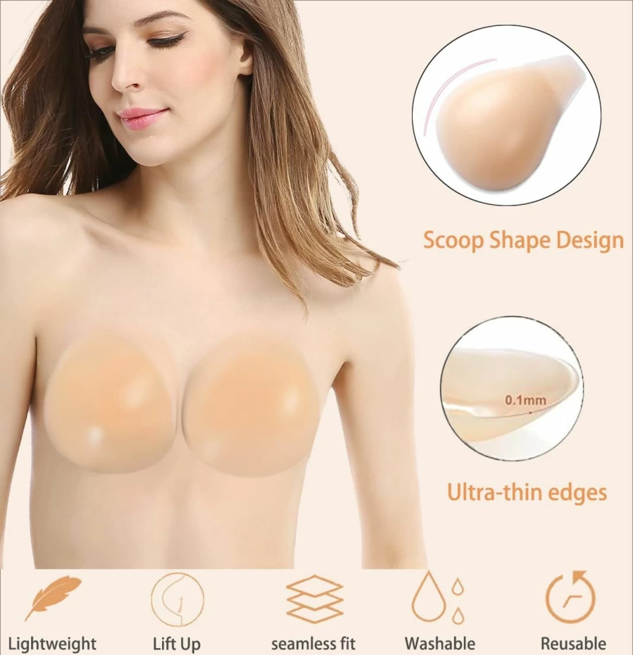 Deceny CB Silicone Adhesive Bra - Push Up Strapless Backless Sticky Bra with Nipple Covers for Women | Invisible Comfort Wear