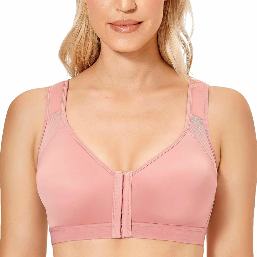 DELIMIRA Women's Wireless Posture Support Bra Front Closure Full Coverage Back Support Bra