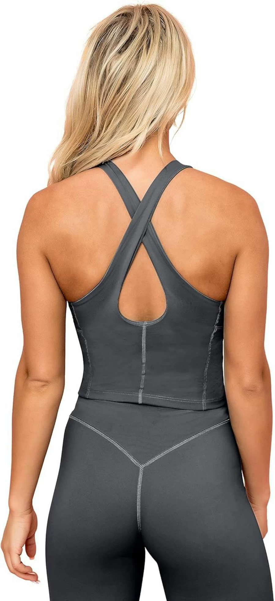 Kamo Fitness Women's Ellyn Longline Crop Top - Padded Sports Bra for Yoga, Running & Workout