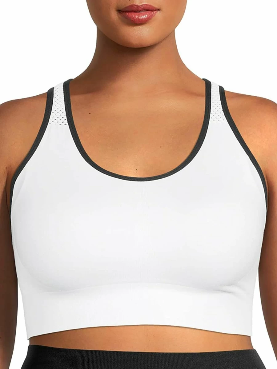 "Under Control High Support Plus Size Sports Bra for Women - Racerback Padded Workout Bra for Yoga & Fitness (White/Black)"