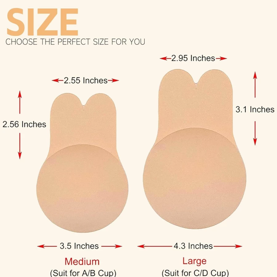 SWEMNED Adhesive Silicone Bra for Backless Dresses - Strapless Push Up Sticky Bra with Nipple Covers, Invisible & Reusable, Size C/D
