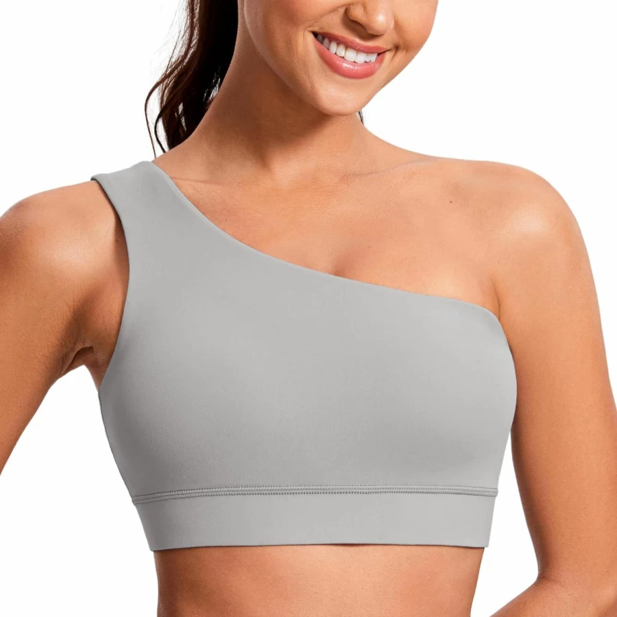 CRZ YOGA Women's One Shoulder Workout Bra - Asymmetrical Low Impact Yoga Sports Bra for Women Sleeveless One Strap Activewear