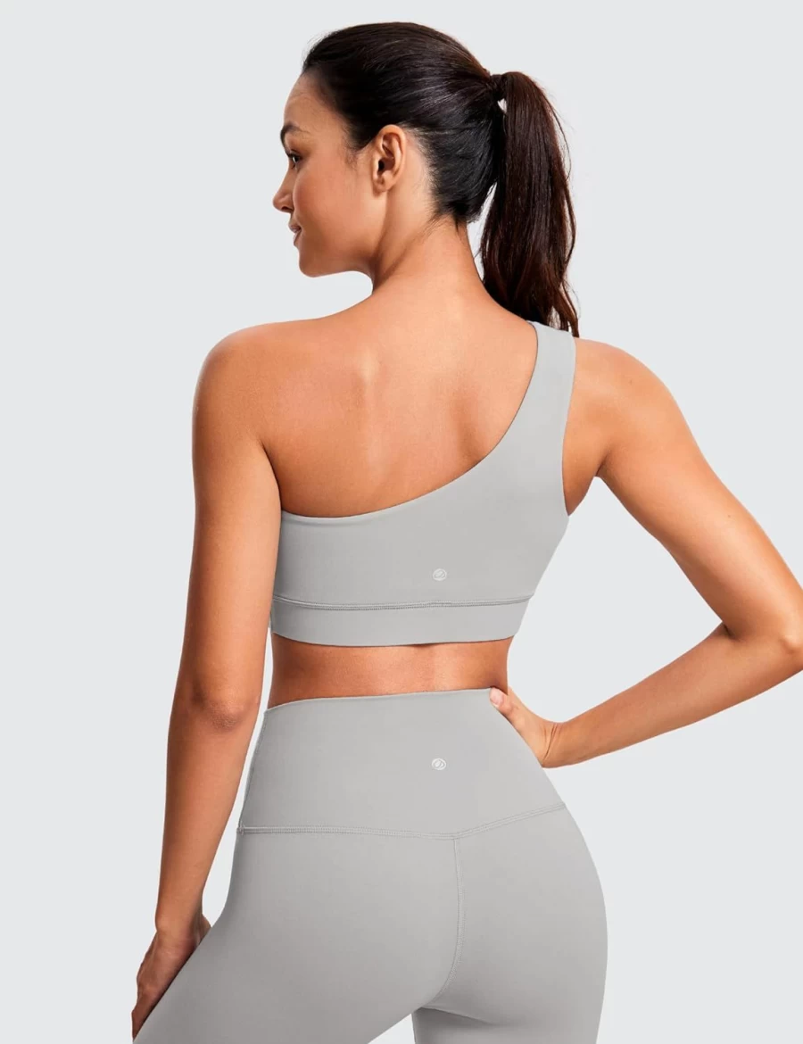 CRZ YOGA Women's One Shoulder Workout Bra - Asymmetrical Low Impact Yoga Sports Bra for Women Sleeveless One Strap Activewear