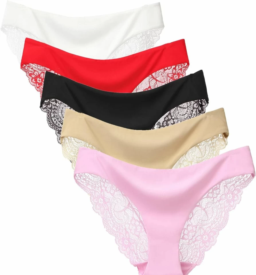 Justgoo Women's Lace Thong Panties 5-Pack - Low Rise Sexy Underwear in Plus Sizes