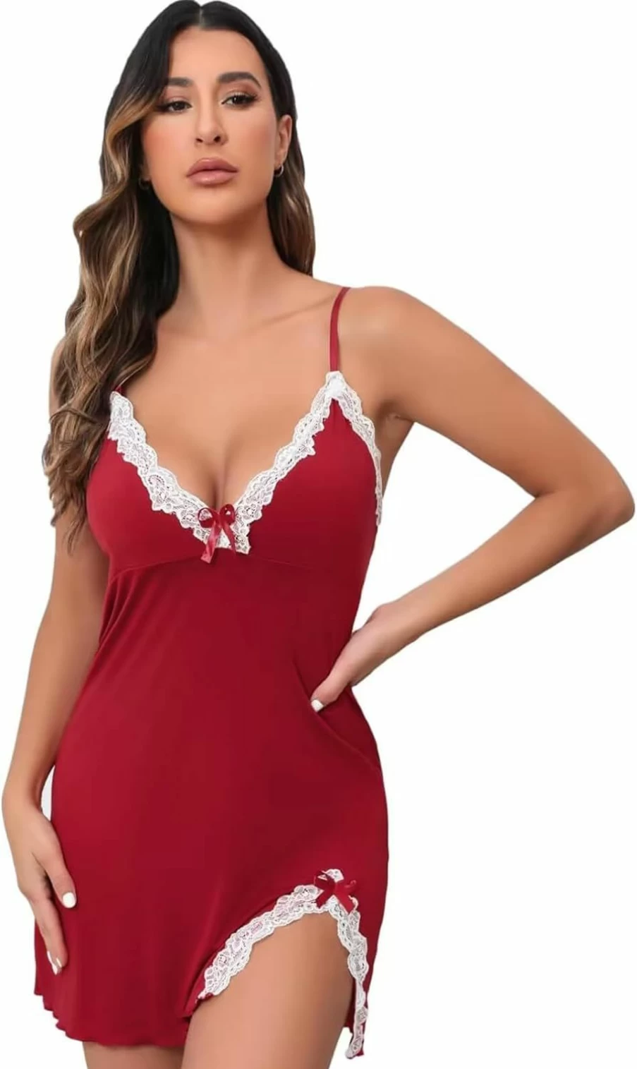 YaShaer Women's Lace Babydoll Nightgown - V-Neck Chemise Sleepwear & Slip Dress in Sizes S-6XL