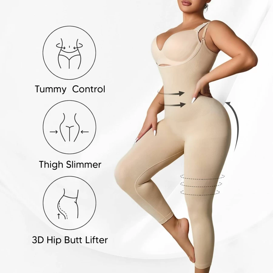 "Suprenx Women's Open Bust Bodysuit Shapewear - Full Body Shaper for Tummy Control, Thigh Slimming & Butt Lifting"