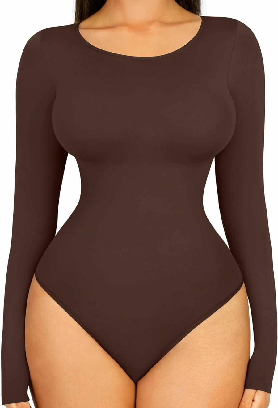 FeelinGirl Women's Tummy Control Long Sleeve Bodysuit - Seamless Shapewear Thong Top for 2024
