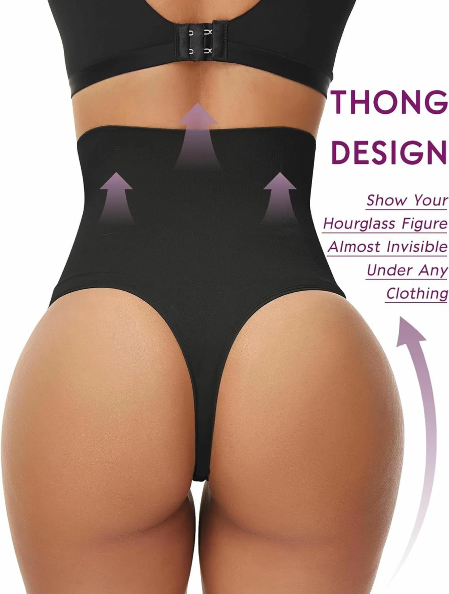 Reamphy High Waist Tummy Control Shapewear Thong for Women - Seamless Shaping Panties & Body Shaper Underwear