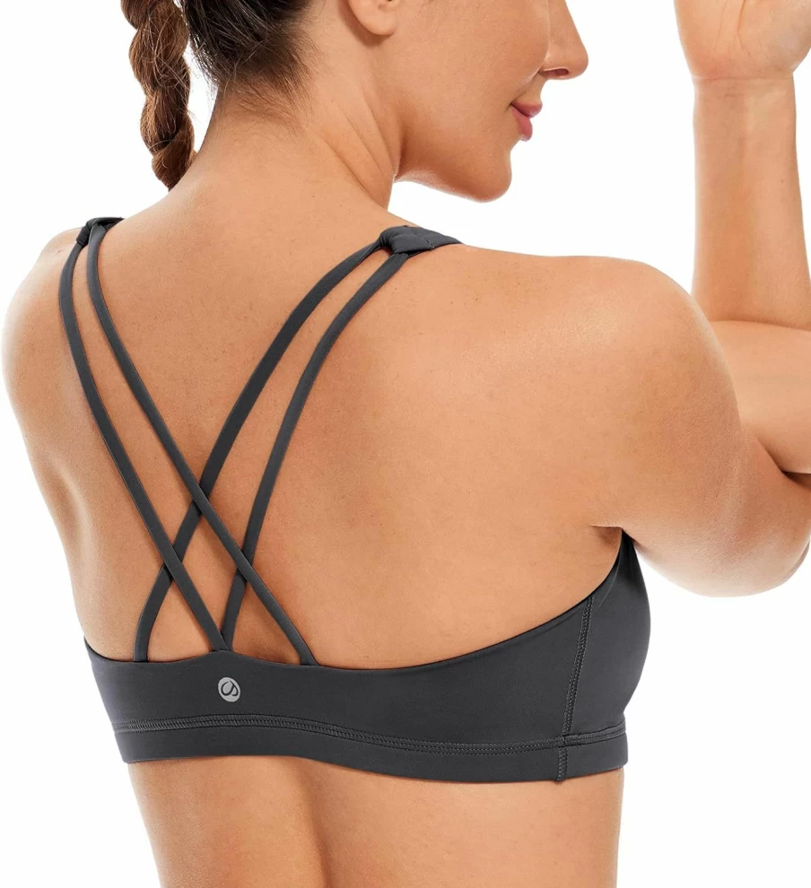 CRZ YOGA Women's Criss Cross Back Sports Bra - Wirefree Low Impact Padded Yoga Bra for Women