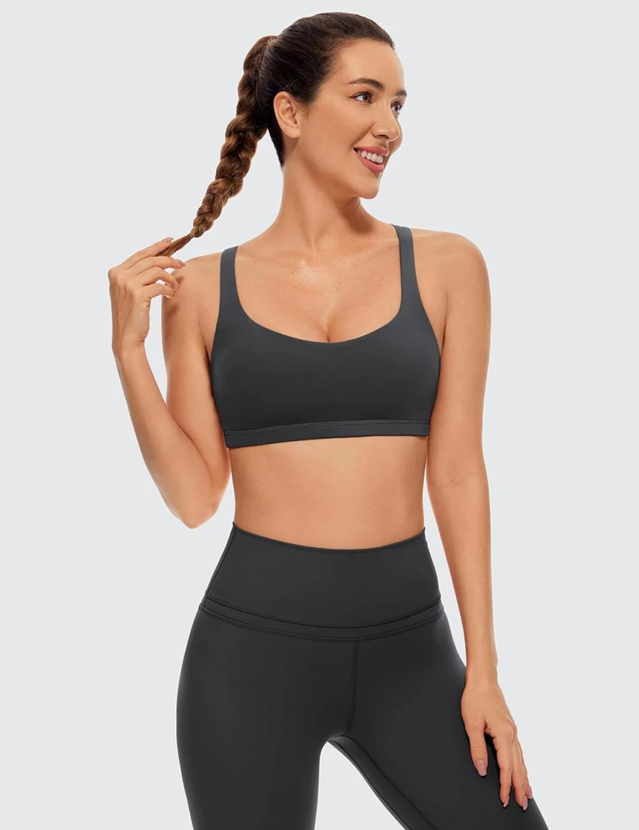 CRZ YOGA Women's Criss Cross Back Sports Bra - Wirefree Low Impact Padded Yoga Bra for Women
