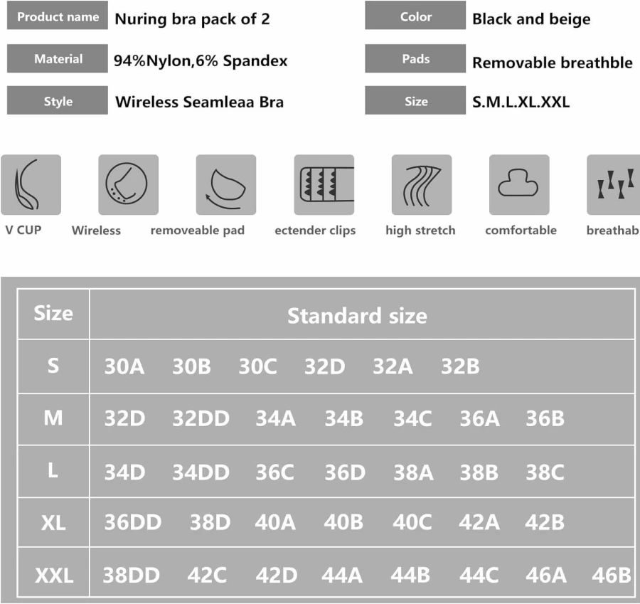 Angelhood Nursing Bra for Women - Pack of 2, Seamless Maternity Bra, Wireless Sleep Bra with Extenders, Comfortable Breastfeeding Bra