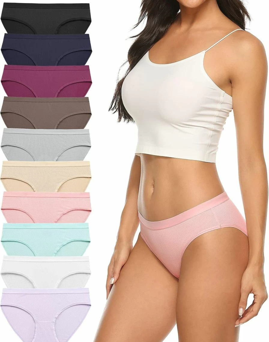 Xibing Women's Breathable Bikini Panties 10 Pack - Stretch Mesh Hipster Underwear Low Rise Comfort