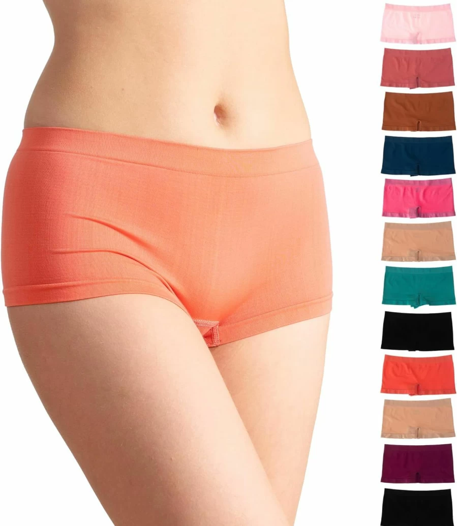 Alyce Ives Women's Seamless Boy Short Panties - 12 Pack Comfortable Boxer Brief Underwear