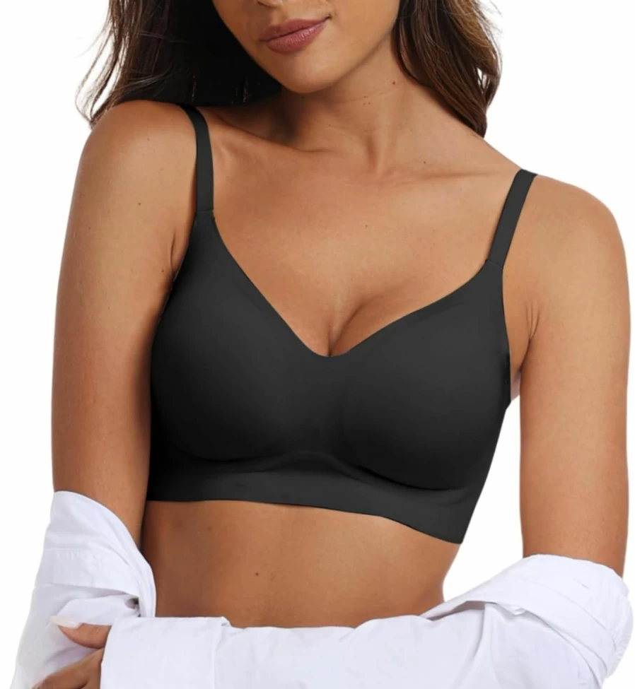OEAK Women's Wireless Push Up Bra - Comfortable Seamless Bralette with V-Neck Design, Smooth Support Wire-Free Everyday Brassiere