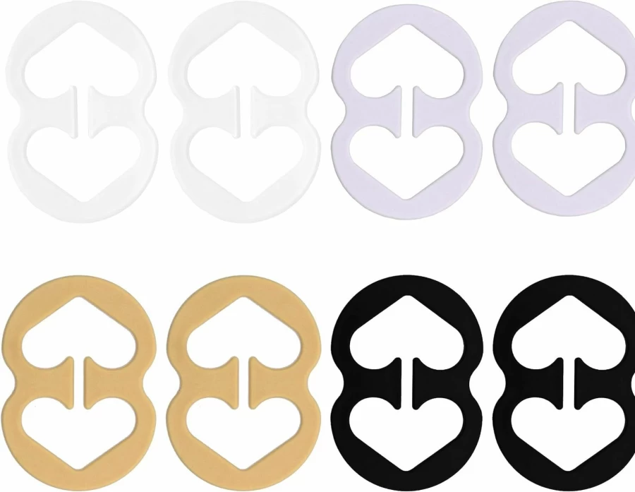 Tamlien 8-Pack Bra Strap Clips for Racerback - Anti-Slip Buckles to Conceal Straps (Black, White, Beige, Clear)