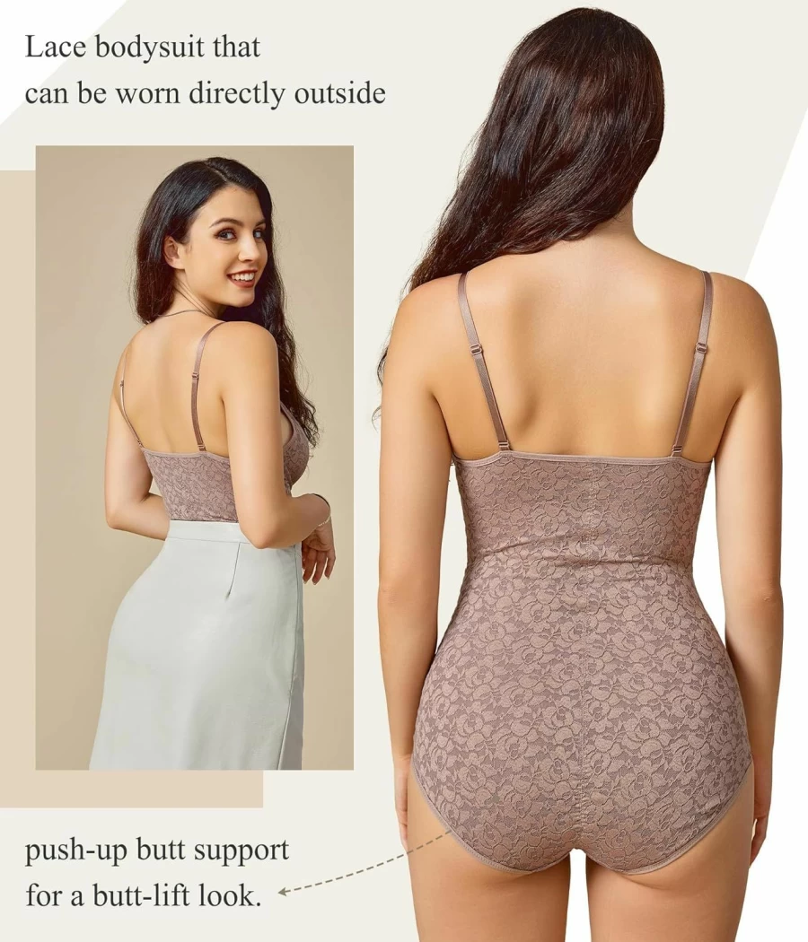 BRABIC Women's Tummy Control Shapewear Bodysuit - V-Neck Backless Camisole Jumpsuit for Slimming & Sculpting