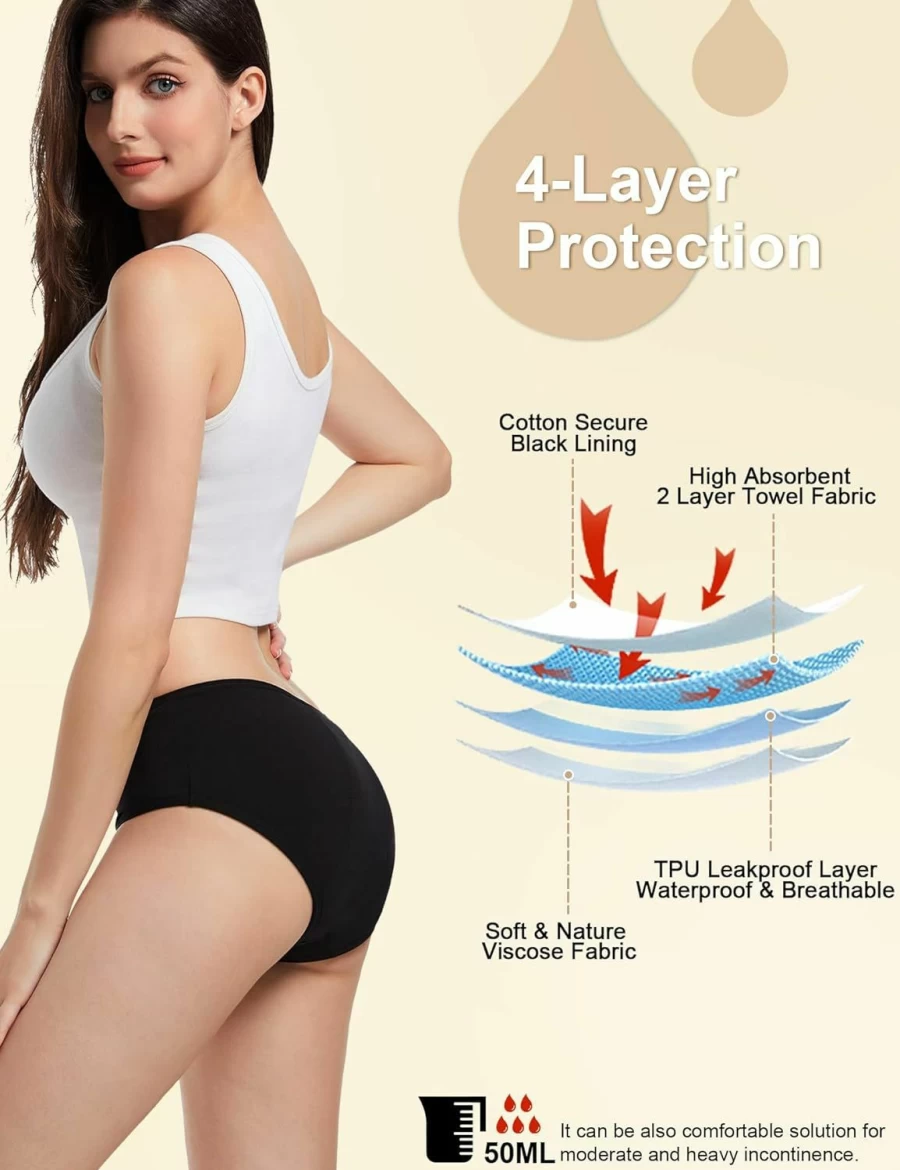 EcoPeriod Leakproof Menstrual Underwear for Women – Heavy Flow, Washable, Reusable Incontinence Panties