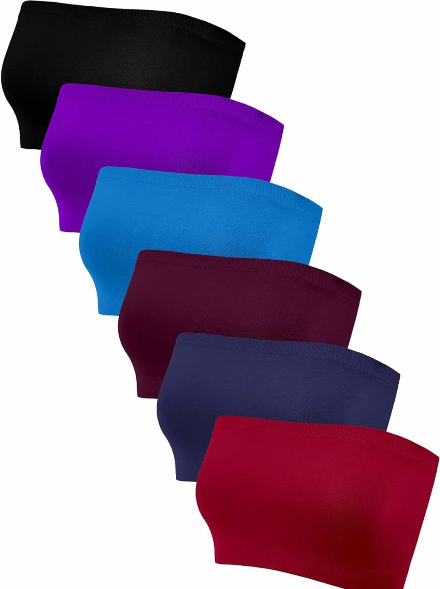 Geyoga 6-Pack Seamless Strapless Bandeau Bras for Women - Stretchy Comfort Non-Padded Tube Bralettes