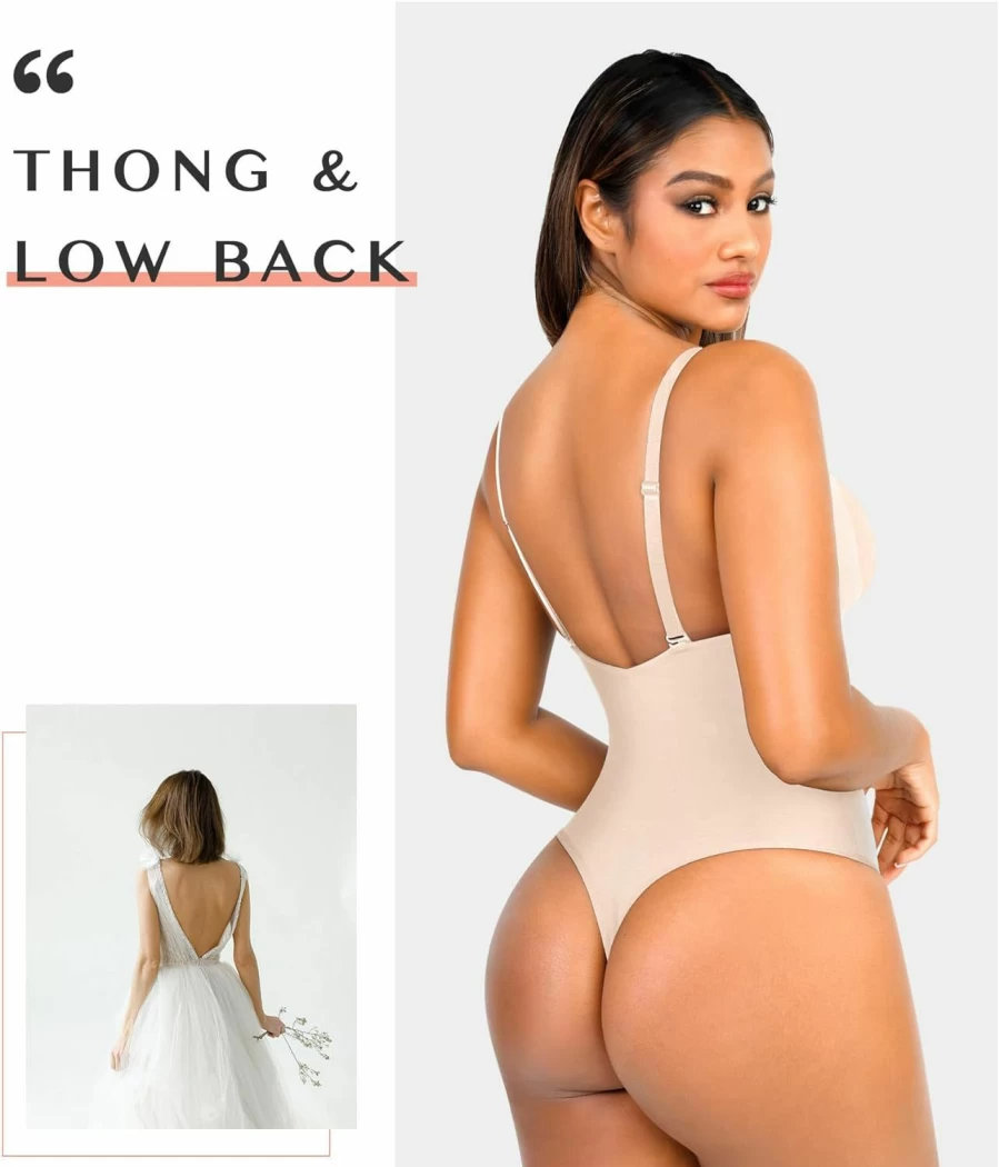 FeelinGirl Seamless Tummy Control Shapewear Bodysuit for Women - Backless Thong Body Shaper for Slimming & Smoothing